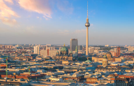Berlin skyline with Berlin Cathedral (Berliner Dom) at sunset