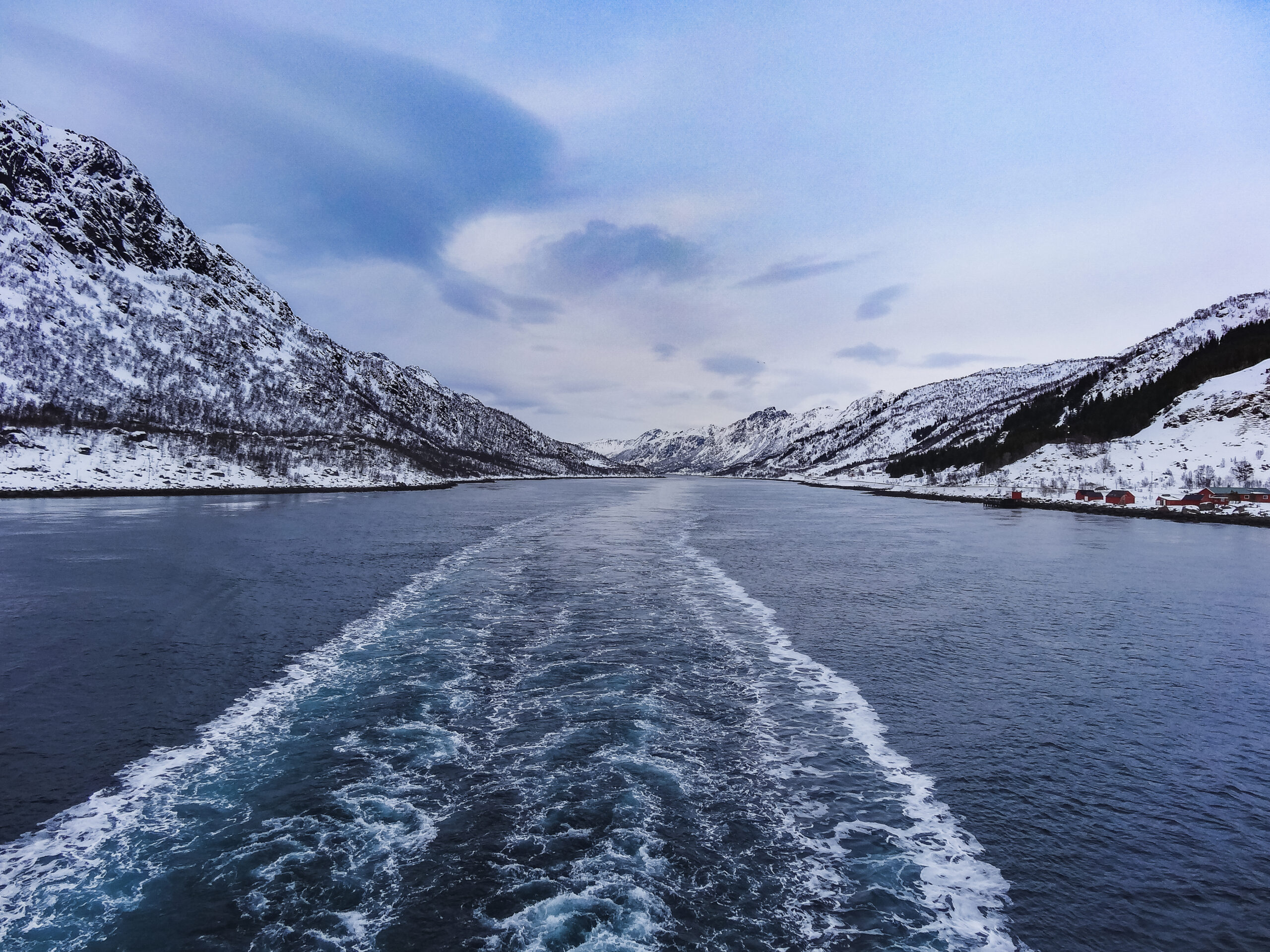 Wake after ship in lofoten and vesteraalen in norway